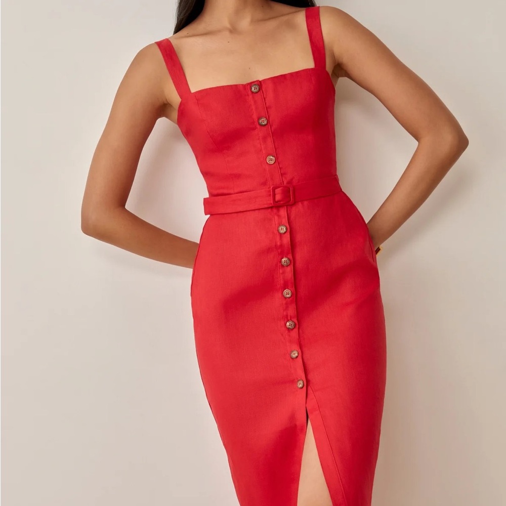 Reformation Anina Midi Dress in Cherry Red